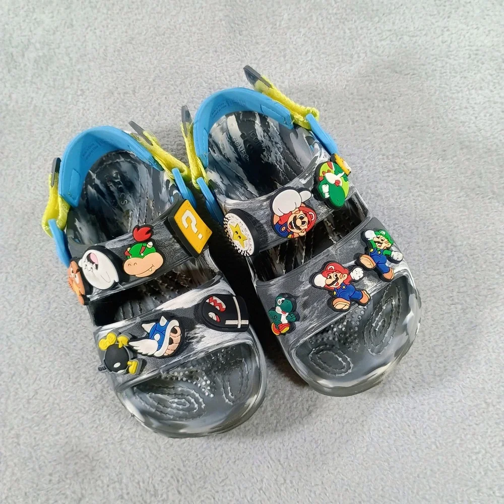Crocs Kids Super Mario All-Terrain Sandals Grey Marble C13 Jibbitz Charms
